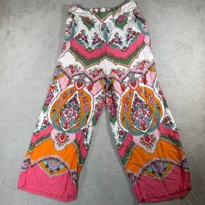 Rachel Zoe Pink Orange Paisley Floral Wide Leg Boho Rayon Pants Womens Large